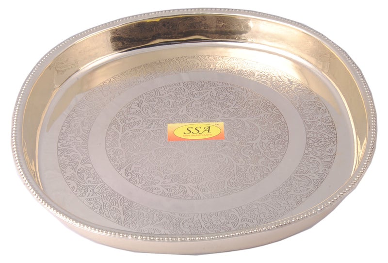 SHIV SHAKTI ARTS Brass Thali Set 7 pcs 2 Brass bowls1 glass1 Square Plate 1 Puding Plate 1 Fork and 1 Spoon Restaurant Ware Home Hotel - Image 5