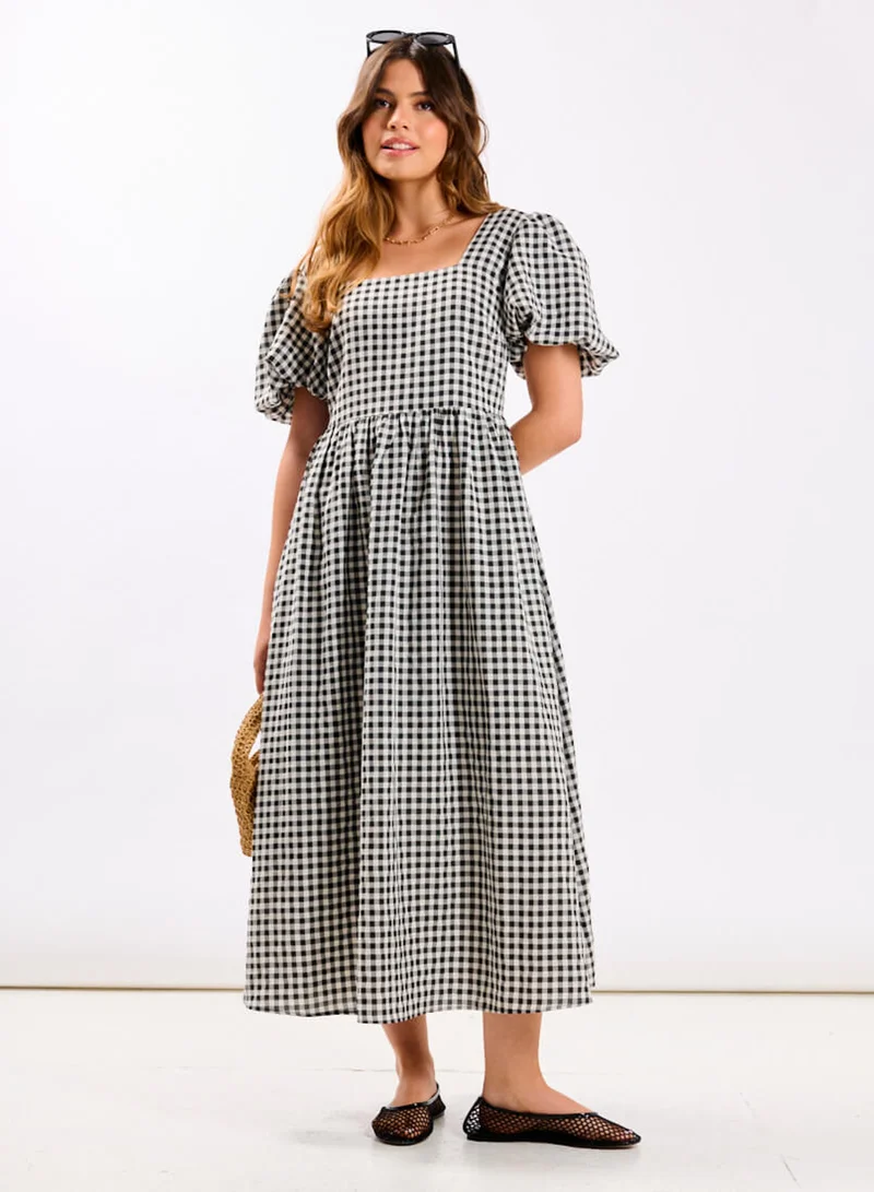 Black Gingham Midi Dress