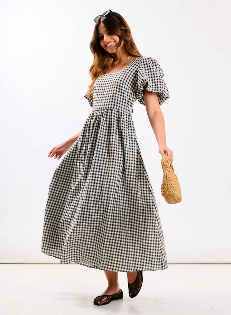 Needs No Label Black Gingham Midi Dress