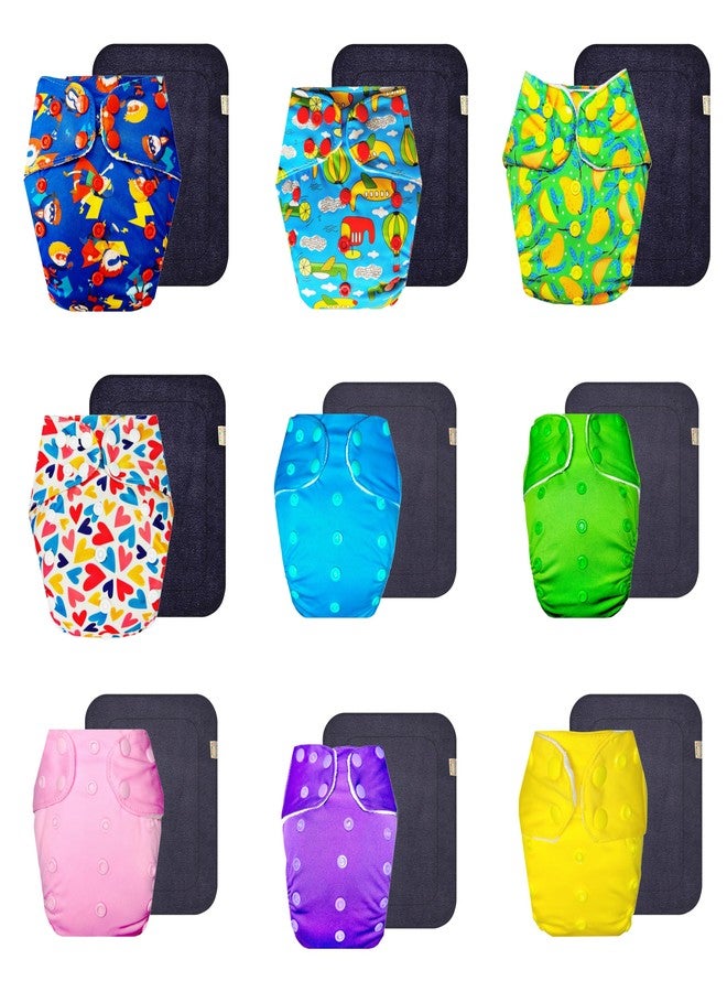 Dumbledo Premium Cloth Diaper with Black Insert (Pack of 9) | Hypoallergenic | Leakproof | Easy to Clean | Designed by Moms | 3 Months - 3 Years | Unisex Baby - Image 1
