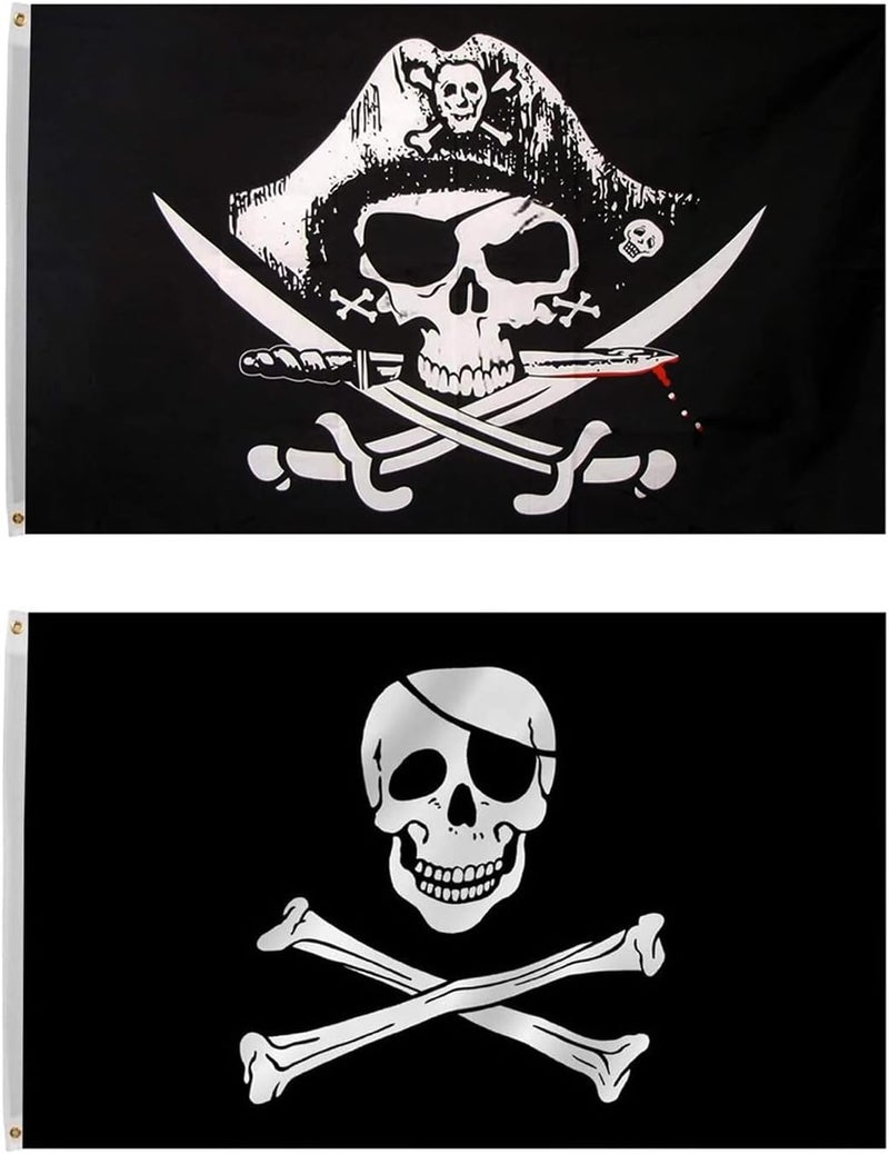Time Roaming 3x5 Ft Jolly Roger Pirate Polyester Flag with Brass Grommets (Dead Man's Chest + Skull and Crossbones) - Image 1