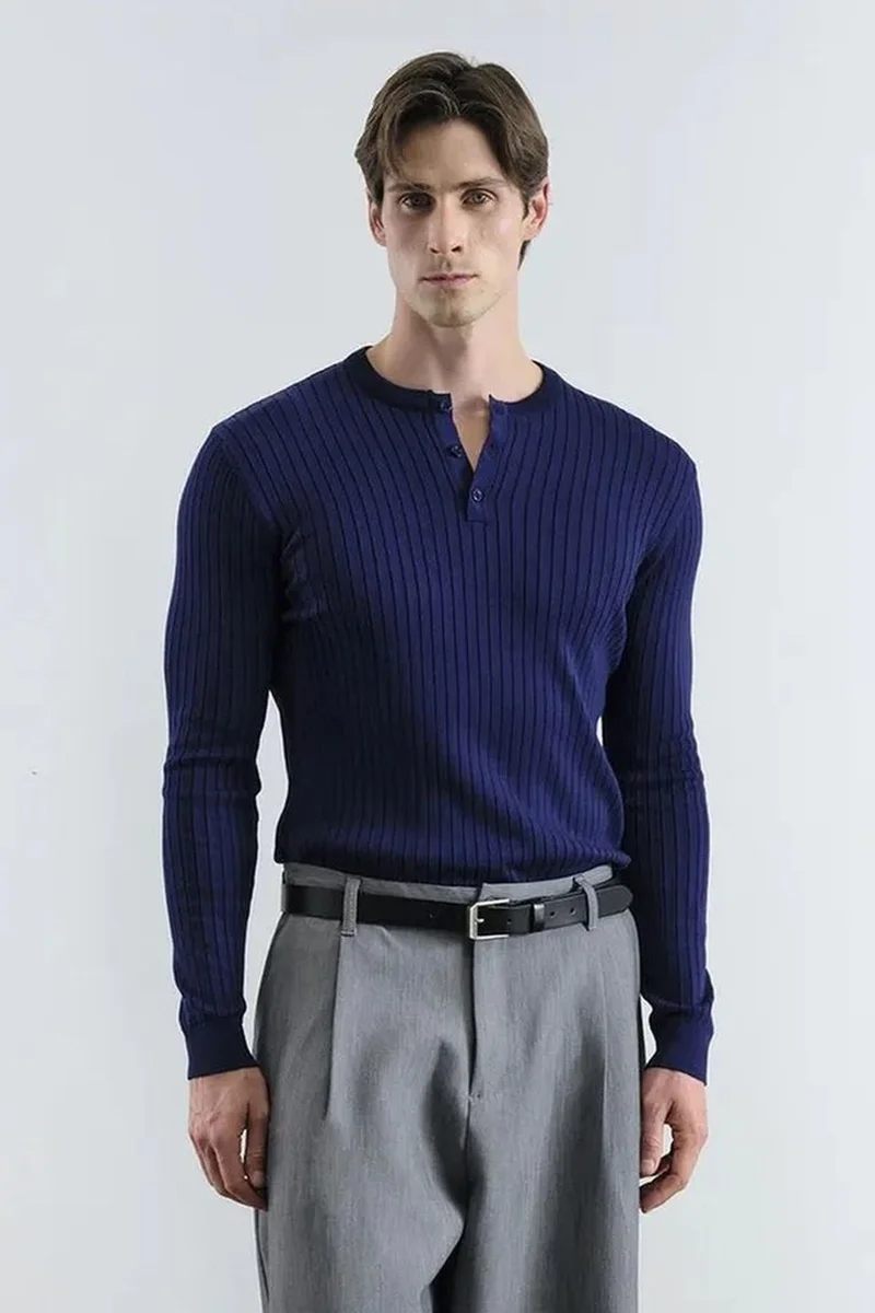 GIESTO Slim Fit Button Collar Long Sleeve T-Shirt