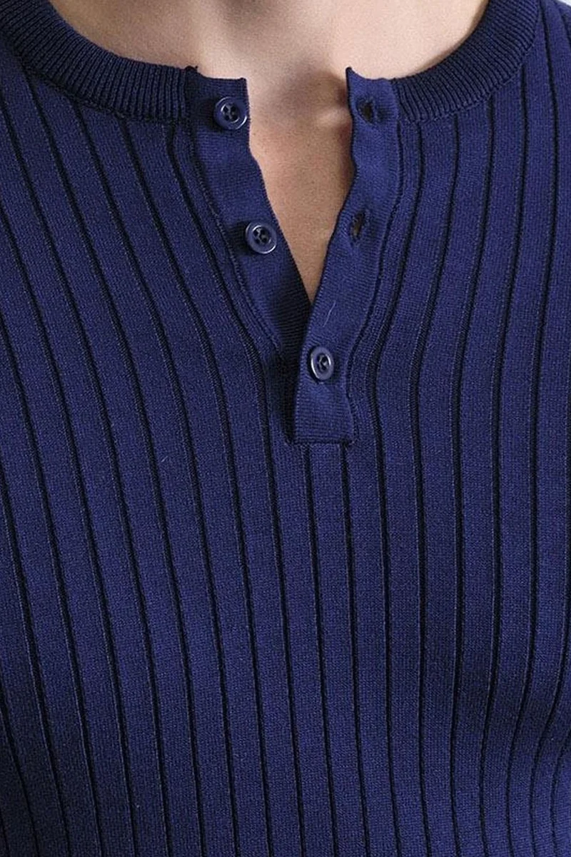 Giesto Navy Blue GIESTO Slim Fit Button Collar Long Sleeve T-Shirt for Men | Best Price UAE