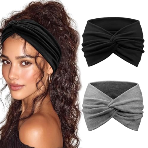 MAYCREATE® 2Pcs Wide Head Band for Women, Stylish Headband Hair Bands for Women, Stretchy Turban Twisted Knot Bandanas Sweatbands for Daily, Street Style, Sport, Face Care - Image 1