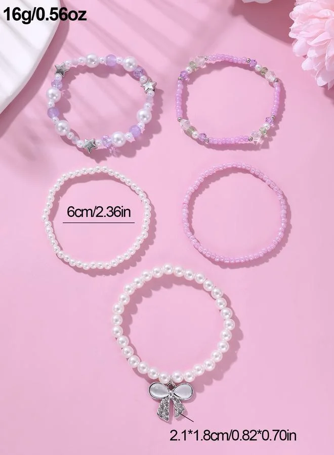 Take Two  Pack of 5 - Girls Multi-Color Pastel Beaded Bracelets with Star and Bow Charms for Women | Best Price UAE