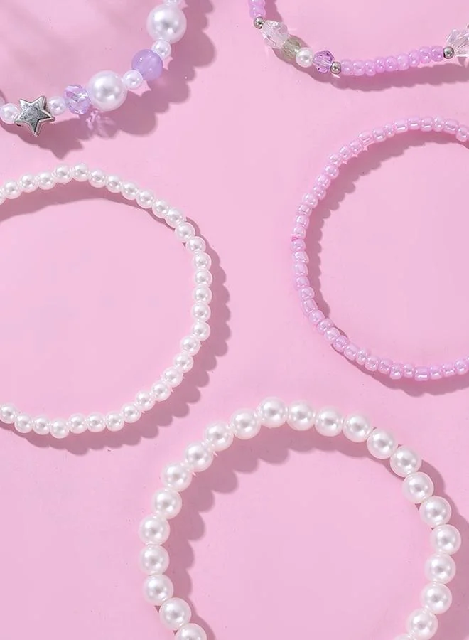 Take Two  Pack of 5 - Girls Multi-Color Pastel Beaded Bracelets with Star and Bow Charms for Women | Best Price UAE