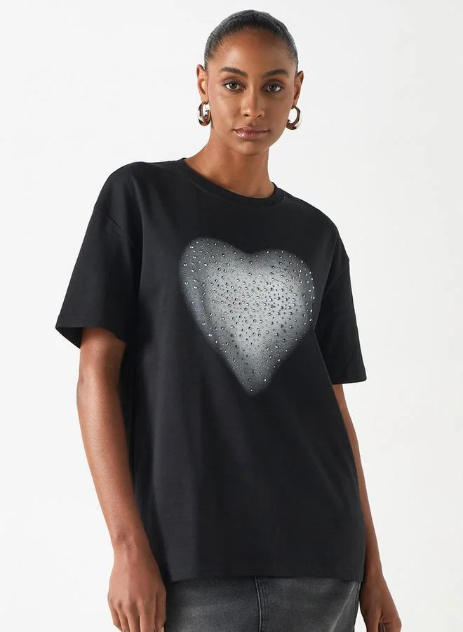 2Xtremz 2Xtremz Embellished Round Neck T-shirt with Short Sleeves