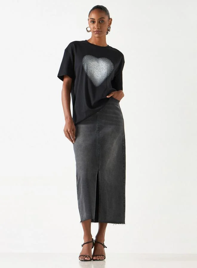 2Xtremz 2Xtremz Embellished Round Neck T-shirt with Short Sleeves