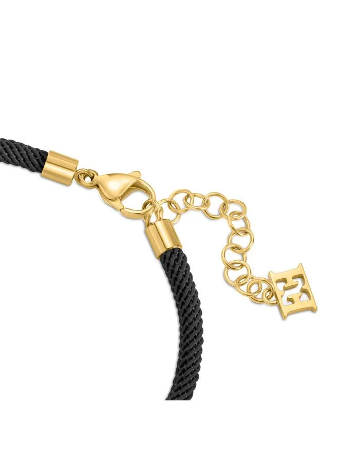 إسكادا Isabella Black Silk Cord Bracelet with Gold Plated Logo Charm