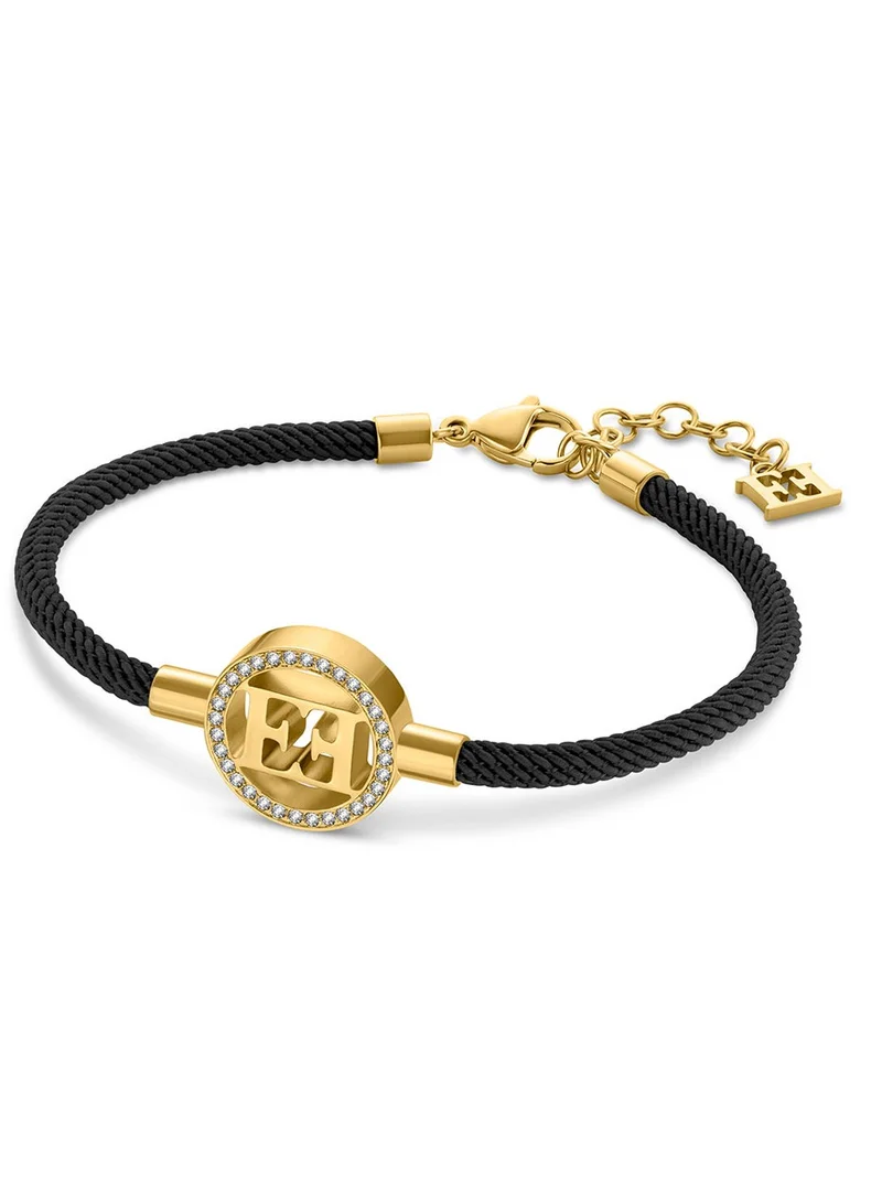 إسكادا Isabella Black Silk Cord Bracelet with Gold Plated Logo Charm