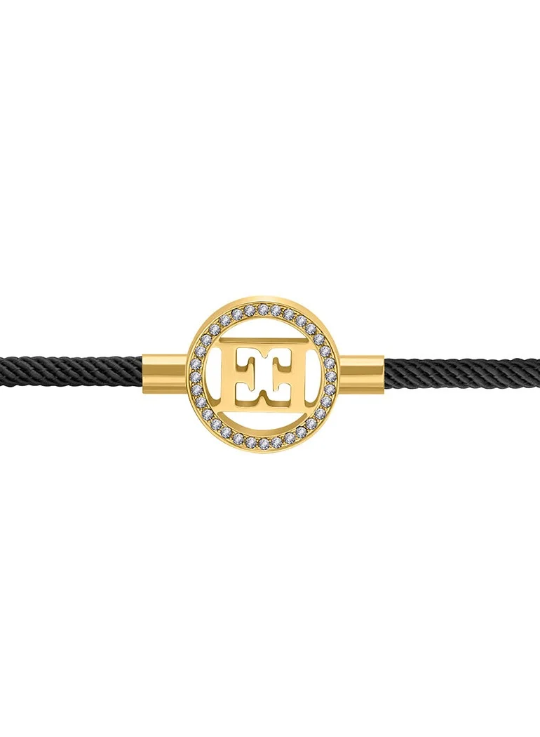 ESCADA Isabella Black Silk Cord Bracelet with Gold Plated Logo Charm