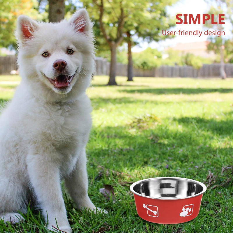 Stainless Steel Non Slip Dog Bowl Medium Size Brick Red Spill Resistant Pet Feeder - Image 4