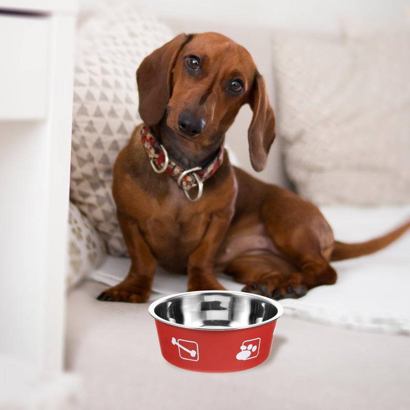 Stainless Steel Non Slip Dog Bowl Medium Size Brick Red Spill Resistant Pet Feeder - Image 5
