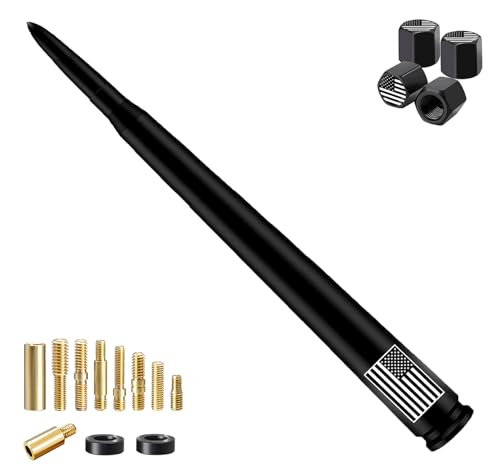 HVSTTPK Car Bullet Antenna with Valve Stem Caps for GM Chevy Silverado 1500 2500 3500 HD Avalanche Ford F Series F150 F250 GMC Sierra 1500 2500 3500 Denali Heavy Truck Accessories (Black)-10inch- America Flag - Image 1