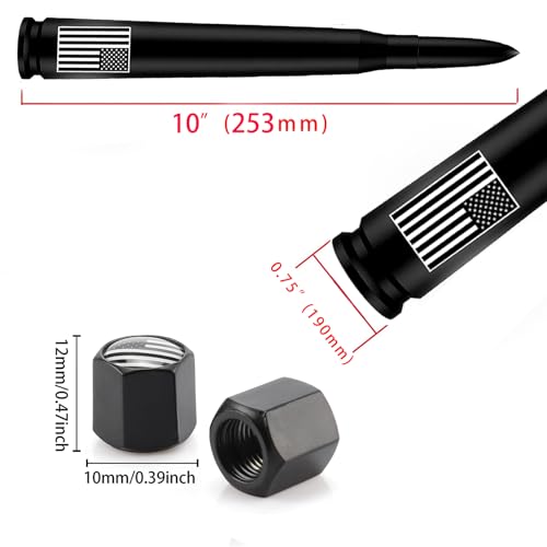 HVSTTPK Car Bullet Antenna with Valve Stem Caps for GM Chevy Silverado 1500 2500 3500 HD Avalanche Ford F Series F150 F250 GMC Sierra 1500 2500 3500 Denali Heavy Truck Accessories (Black)-10inch- America Flag - Image 3