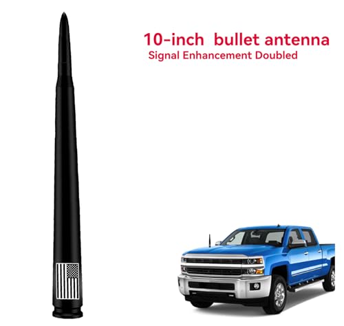 HVSTTPK Car Bullet Antenna with Valve Stem Caps for GM Chevy Silverado 1500 2500 3500 HD Avalanche Ford F Series F150 F250 GMC Sierra 1500 2500 3500 Denali Heavy Truck Accessories (Black)-10inch- America Flag - Image 2
