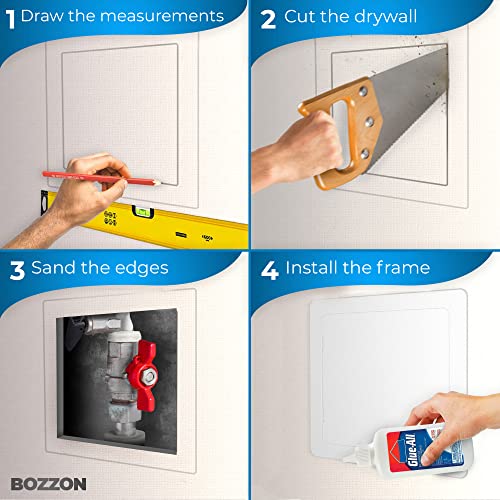 BOZZON Access Panel for Drywall - 12 x 12 inch - Push to Open Latch - Wall Hole Cover - Access Door - Plumbing - Heavy Durable Plastic White - Image 3