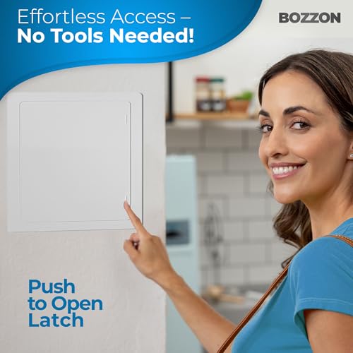 BOZZON Access Panel for Drywall - 12 x 12 inch - Push to Open Latch - Wall Hole Cover - Access Door - Plumbing - Heavy Durable Plastic White - Image 4