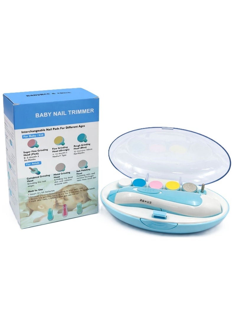 Baby Bee Baby Electric Nail Trimmer Set – Safe Nail File for Newborns & Toddlers – 6 Grinding Heads, Quiet Motor, LED Light – Gentle Manicure Tool for Infants & Kids – Blue - Image 1