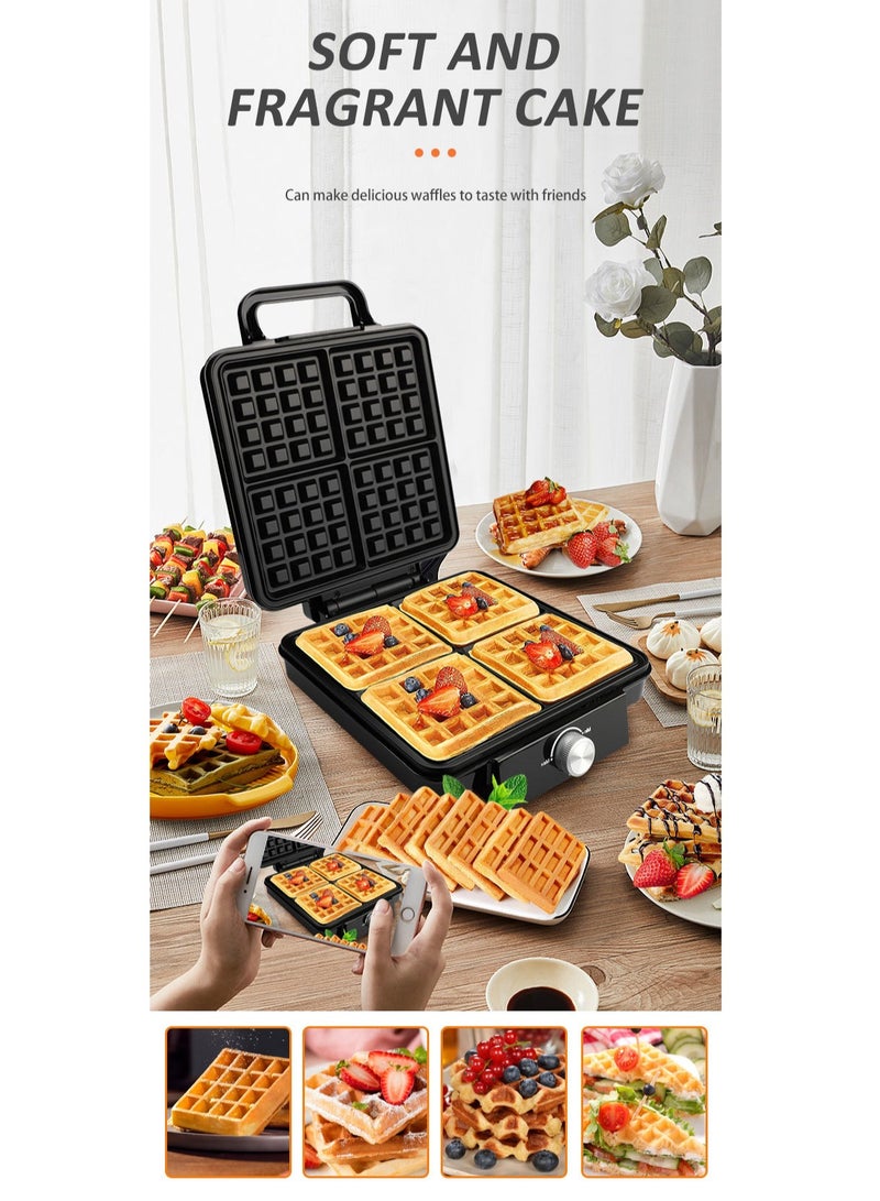 MIXDE Electric waffle maker 4 large pieces 1500 watts Non Stick Teflon plates u0026 Adjustable Temperature Control - Image 1