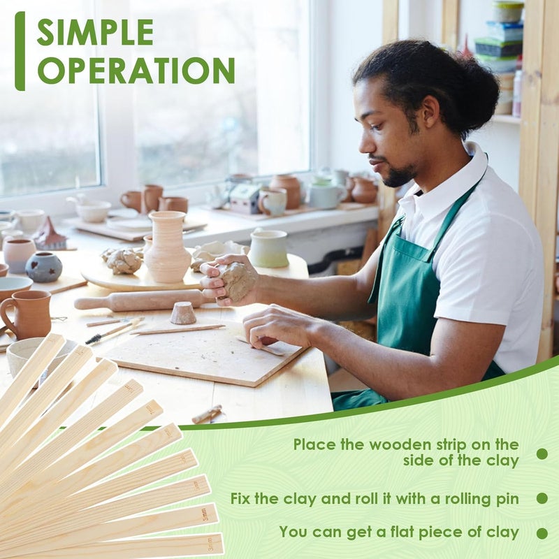 windforgecraft 20 Pcs Pottery Teaching Rolling Mud Stick Guide Clay Rolling Pin Guides Wood Rolling Pin Set Wooden Slab Roller Guides for Clay Clay Tools for Manual Self Made Clay Gift Decoration (Style 1) - Image 5