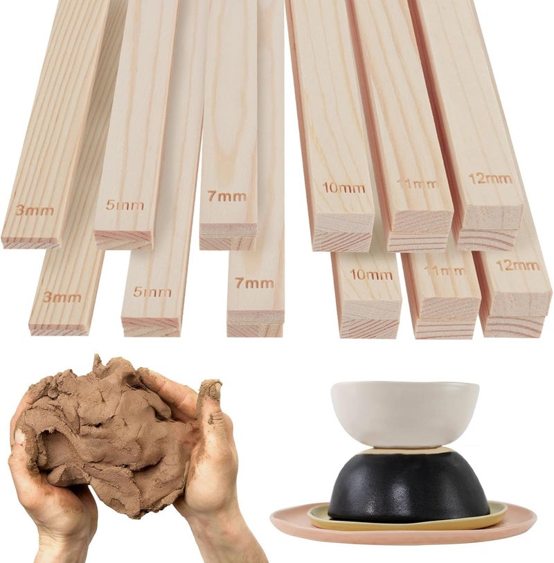 windforgecraft 20 Pcs Pottery Teaching Rolling Mud Stick Guide Clay Rolling Pin Guides Wood Rolling Pin Set Wooden Slab Roller Guides for Clay Clay Tools for Manual Self Made Clay Gift Decoration (Style 1) - Image 1