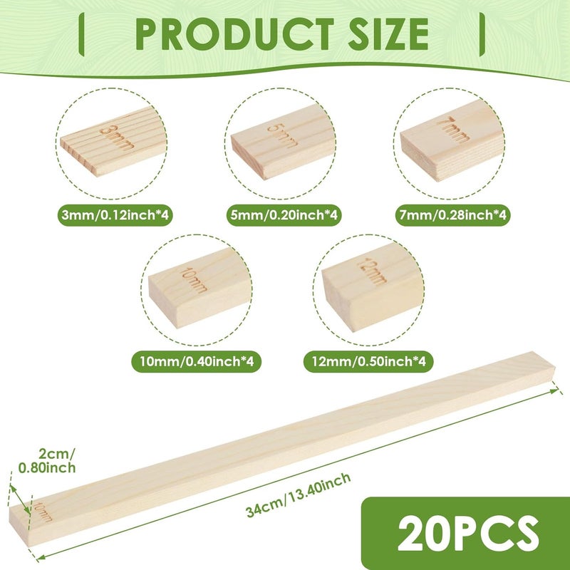 windforgecraft 20 Pcs Pottery Teaching Rolling Mud Stick Guide Clay Rolling Pin Guides Wood Rolling Pin Set Wooden Slab Roller Guides for Clay Clay Tools for Manual Self Made Clay Gift Decoration (Style 1) - Image 3