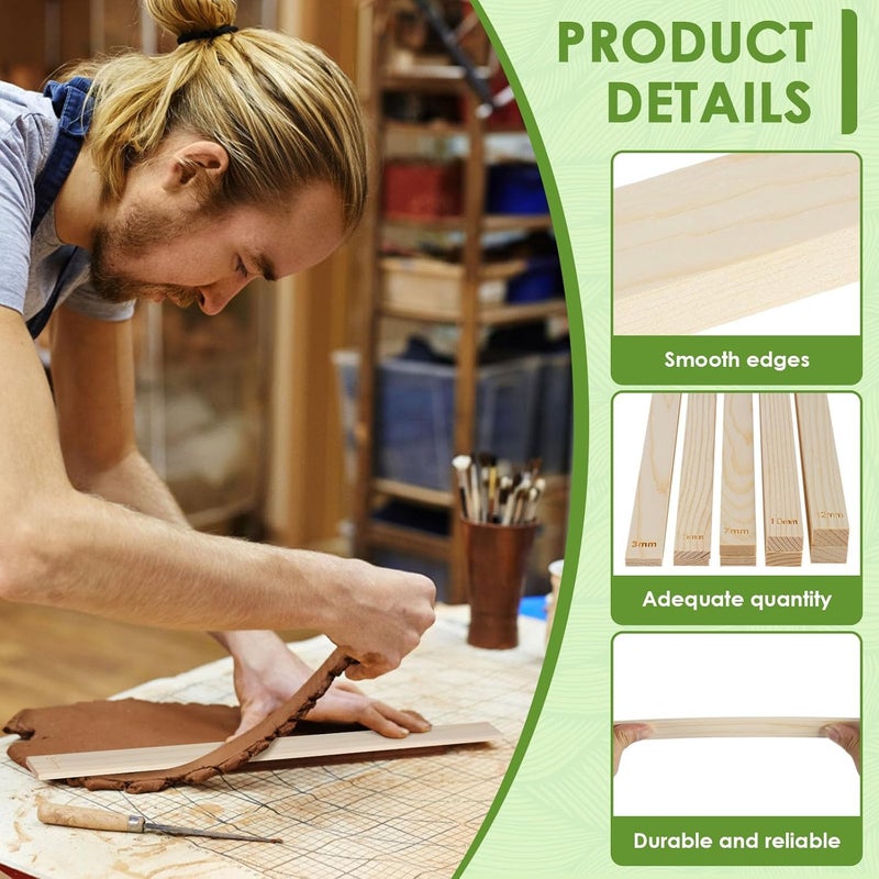 windforgecraft 20 Pcs Pottery Teaching Rolling Mud Stick Guide Clay Rolling Pin Guides Wood Rolling Pin Set Wooden Slab Roller Guides for Clay Clay Tools for Manual Self Made Clay Gift Decoration (Style 1) - Image 4