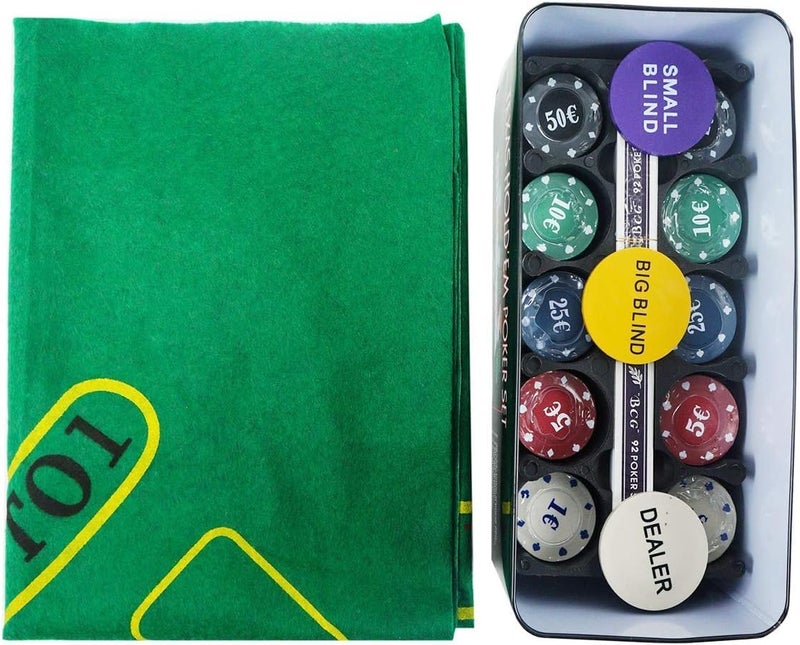 Storio طقم رقائق بوكر بأسلوب كازينو للبالغين 200 قطعة في علبة معدنية، 2 مجموعة من الأوراق، 1 زر موزع، 1 زر رهان كبير، 1 زر رهان صغير - Image 3