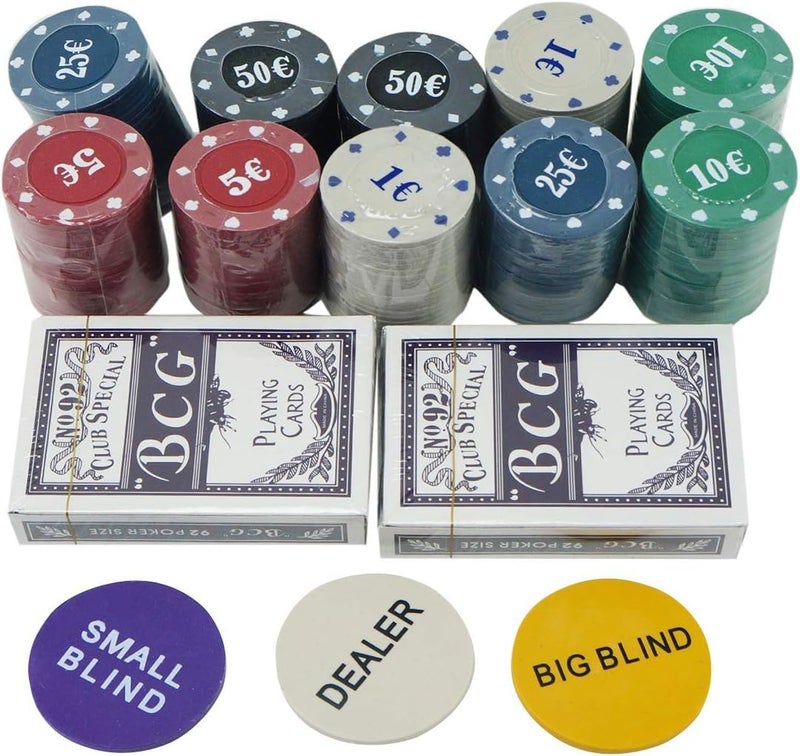 Storio طقم رقائق بوكر بأسلوب كازينو للبالغين 200 قطعة في علبة معدنية، 2 مجموعة من الأوراق، 1 زر موزع، 1 زر رهان كبير، 1 زر رهان صغير - Image 2