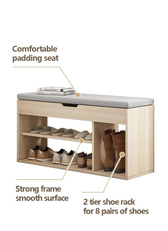 XiuWoo - Shoe Storage Bench Entryway Bench With Flip-Up Padded Cushion And Storage Space 2-Tier And 1-Hidden Compartment Shoe Rack 80X28X44 Cm - Image 1