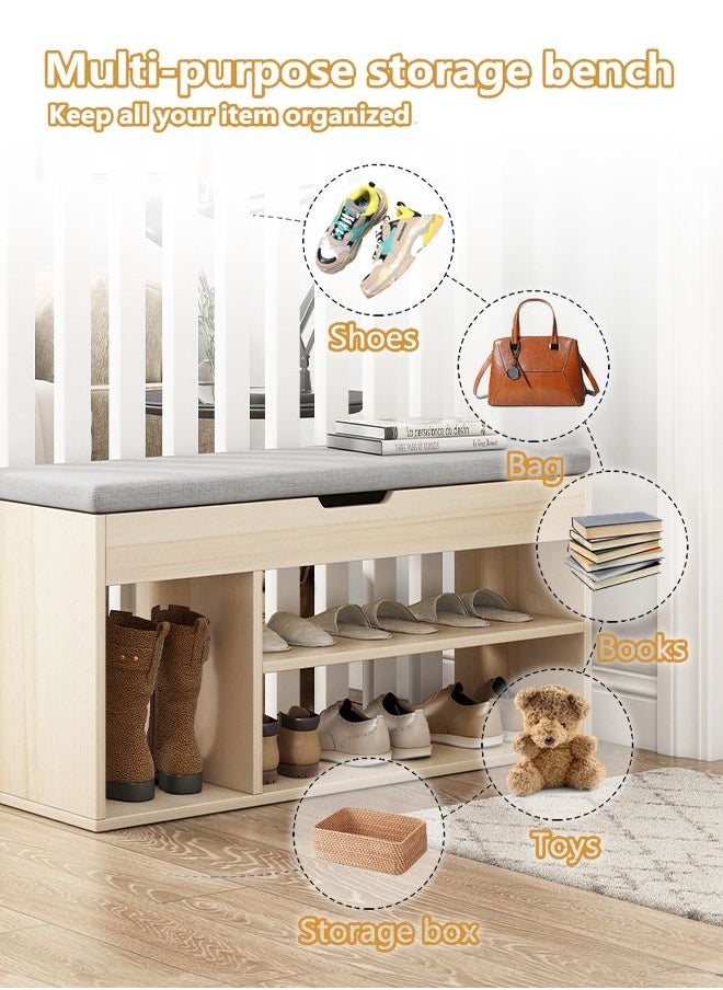 XiuWoo - Shoe Storage Bench Entryway Bench With Flip-Up Padded Cushion And Storage Space 2-Tier And 1-Hidden Compartment Shoe Rack 80X28X44 Cm - Image 1