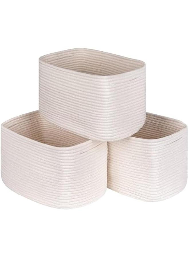 HOOKOR 3 Pack Woven Basket for Organizing/Storage,Cube Shelf Closet Storage Baskets Bins,Long-lasting &Skin-friendly Toy Storage Basket,Stylish Room Decor Basket,Rope Basket for Shelves (White)  - Image 1