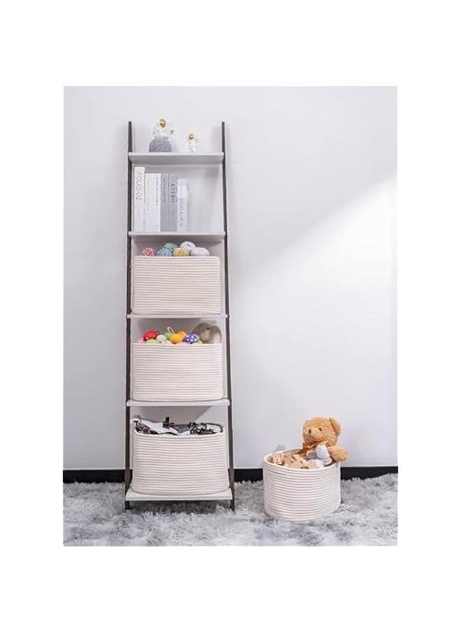 HOOKOR 3 Pack Woven Basket for Organizing/Storage,Cube Shelf Closet Storage Baskets Bins,Long-lasting &Skin-friendly Toy Storage Basket,Stylish Room Decor Basket,Rope Basket for Shelves (White)  - Image 4