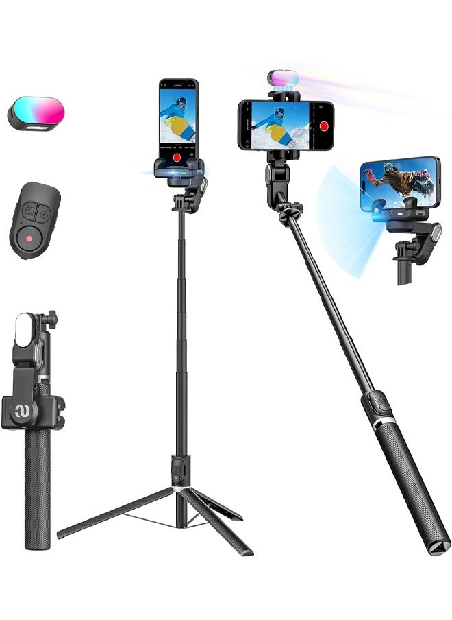 AOCHUAN Auto Face Tracking Tripod 360 Rotation for iPhone Android,Phone Stand Follow You for Video Recording,Selfie Stick Tripod with RGB Light,Remote Control (M2Pro Black)  - Image 1