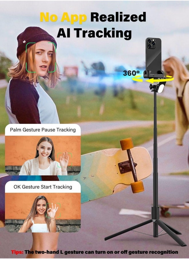 AOCHUAN Auto Face Tracking Tripod 360 Rotation for iPhone Android,Phone Stand Follow You for Video Recording,Selfie Stick Tripod with RGB Light,Remote Control (M2Pro Black)  - Image 2