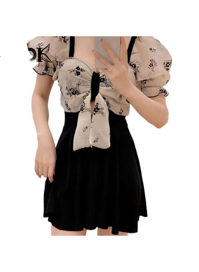 Dk Swimsuit For Women Push-Up For Small Chest, Conservative, Tummy Control, Slimming, One-Piece, Korean Style, Hot Spring Swimwear, Beige, M - Image 1