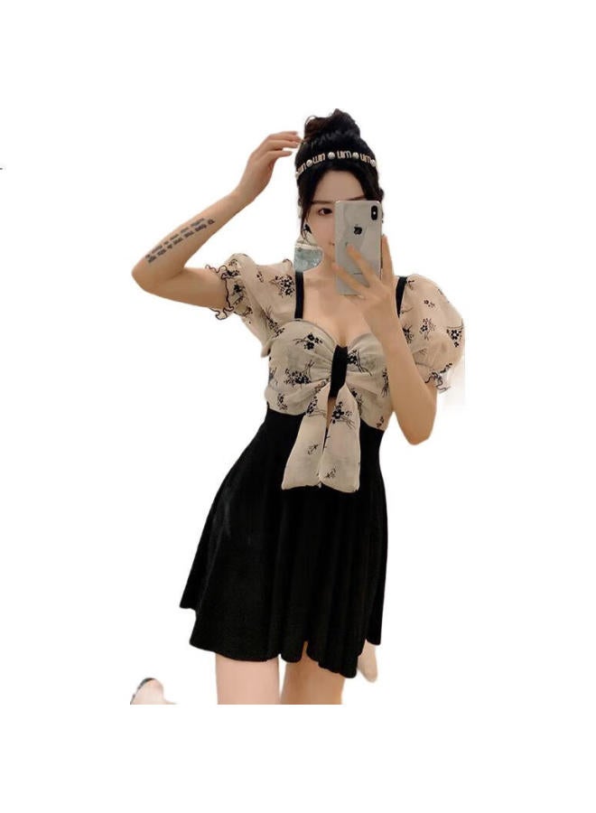 Dk Swimsuit For Women Push-Up For Small Chest, Conservative, Tummy Control, Slimming, One-Piece, Korean Style, Hot Spring Swimwear, Beige, M - Image 2