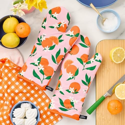 kate spade new york Squeeze The Day Oven Mitt 2-Pack Set, Heat Resistant, 100% Cotton, Orange/Pink, 7"x13" - Image 2