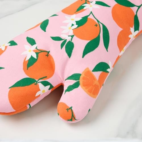 kate spade new york Squeeze The Day Oven Mitt 2-Pack Set, Heat Resistant, 100% Cotton, Orange/Pink, 7"x13" - Image 3