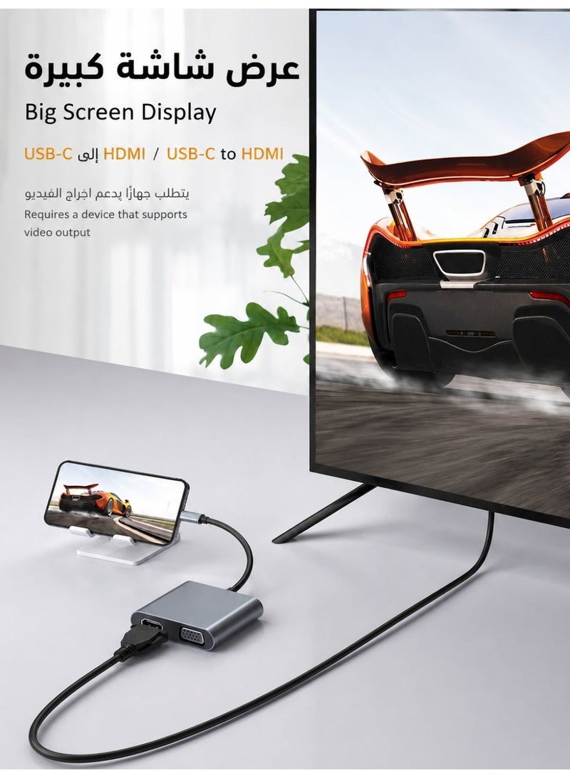 زابلين  محول محول USB C 4 في 1 مع HDMI 4K وVGA 1080P، شحن PD بقدرة 100 وات، منفذ بيانات USB 3.0، تصميم صغير مناسب لجهاز MacBook Air/Pro، Dell XPS، HP، Surface Pro، وأجهزة الحاسوب المحمولة - Image 3