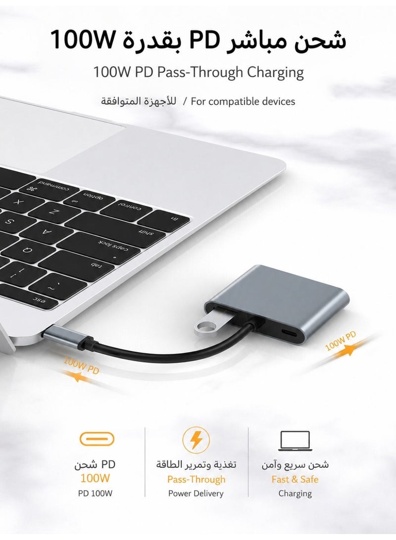 زابلين  محول محول USB C 4 في 1 مع HDMI 4K وVGA 1080P، شحن PD بقدرة 100 وات، منفذ بيانات USB 3.0، تصميم صغير مناسب لجهاز MacBook Air/Pro، Dell XPS، HP، Surface Pro، وأجهزة الحاسوب المحمولة - Image 2