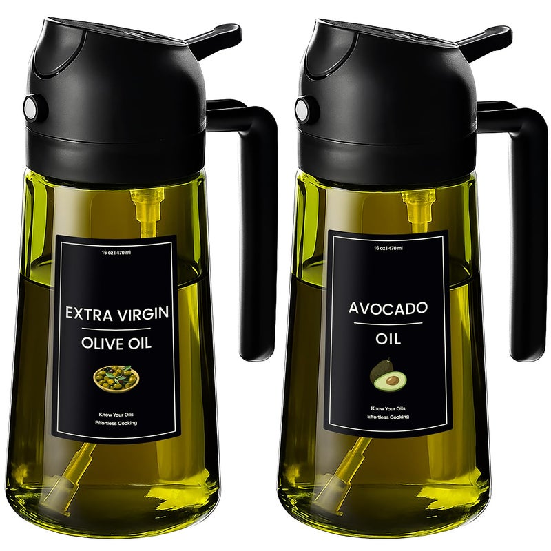 CXINYI 16oz470ml Olive Oil Dispenser for Kitchen with Stickers 2 in 1 Olive Oil Sprayer for Cooking Air Fryer and Salad 2 Black LightProof Kitchen Gadget