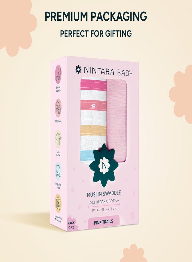 NINTARABABY Extra-Large Swaddles - 100% Organic Premium Muslin Cotton, 47" x 47" (119 cm x 119 cm), Ultra-Soft, Breathable & Lightweight, Hypoallergenic, Gifts for Newborn Girls, Pack of 2 - Image 5