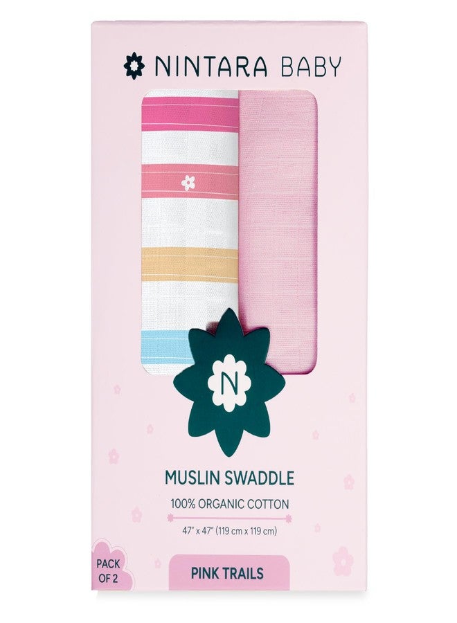 NINTARABABY Extra-Large Swaddles - 100% Organic Premium Muslin Cotton, 47" x 47" (119 cm x 119 cm), Ultra-Soft, Breathable & Lightweight, Hypoallergenic, Gifts for Newborn Girls, Pack of 2 - Image 1