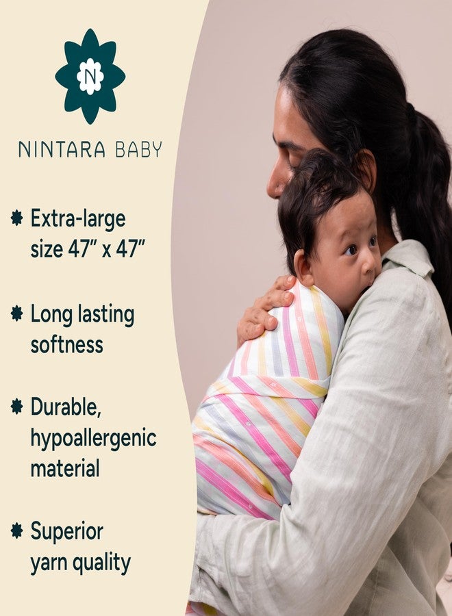 NINTARABABY Extra-Large Swaddles - 100% Organic Premium Muslin Cotton, 47" x 47" (119 cm x 119 cm), Ultra-Soft, Breathable & Lightweight, Hypoallergenic, Gifts for Newborn Girls, Pack of 2 - Image 3