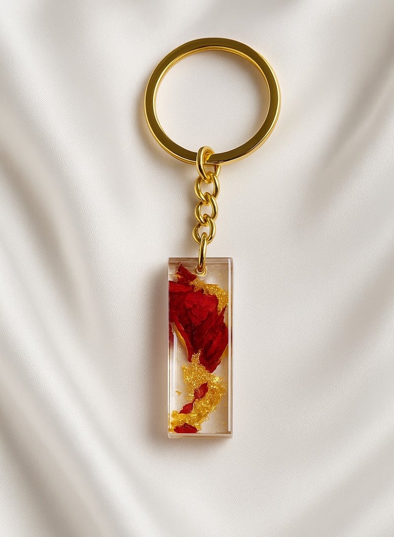 Ready For Chai Resin Letter Keychain "I" – Handmade with Real Flowers & Gold Foil – Custom Initial Charm Gift for Women, Girls, and Mens