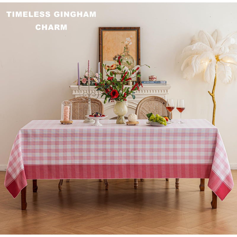 Midsummer Breeze Checkered Tablecloth-Country Gingham Table Cloth-Rustic Farmhouse Tablecloths for Spring, Summer, Valentine's Day, Easter, Picnic (Rectangle, 60"x75", Pink) - Image 4