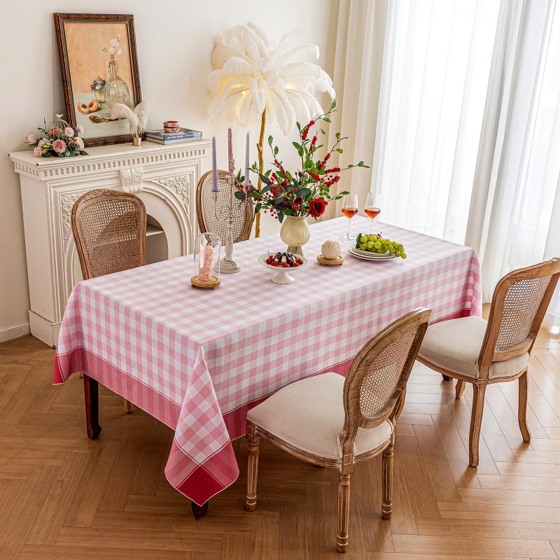 Midsummer Breeze Checkered Tablecloth-Country Gingham Table Cloth-Rustic Farmhouse Tablecloths for Spring, Summer, Valentine's Day, Easter, Picnic (Rectangle, 60"x75", Pink) - Image 5