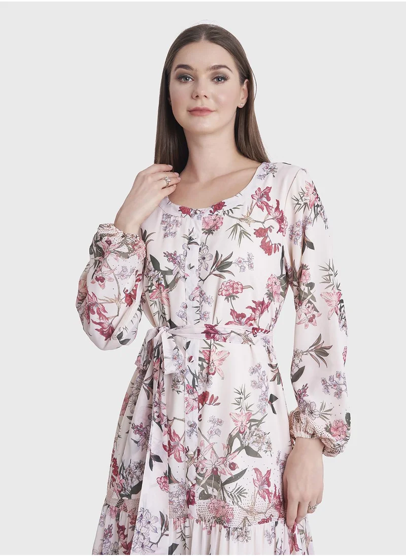 كشخة Georgette Floral Print Long Dress